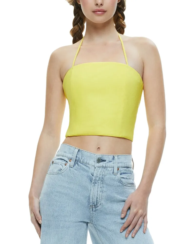 Alice + Olivia Ceresi Tie Neck Halter Linen-Blend Bandeau Top Nocolor