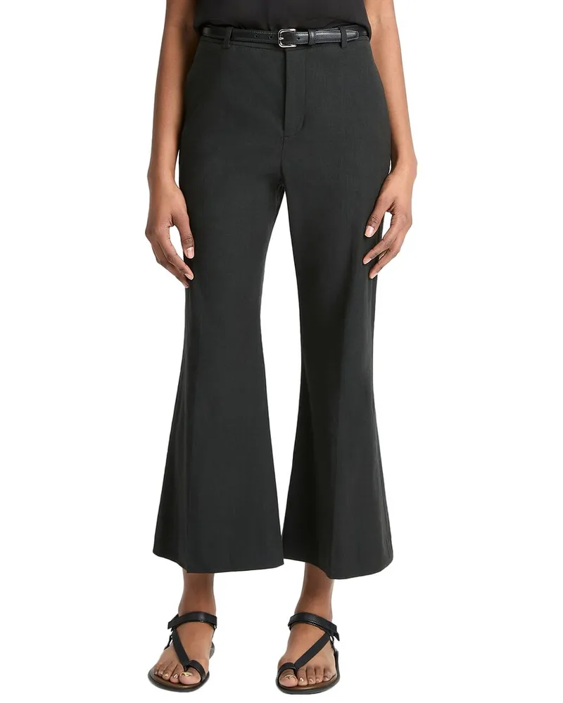 Vince Mid Rise Cropped Linen-Blend Flare Trouser Black