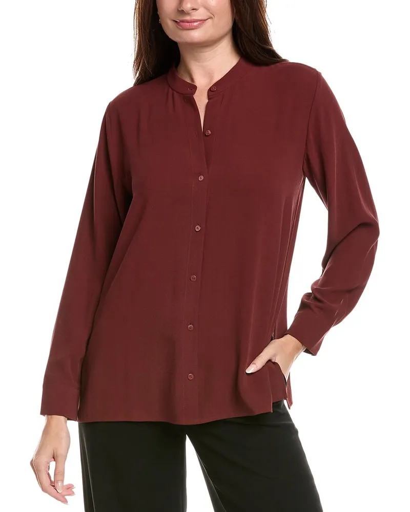 Eileen Fisher Petite Georgette Silk Shirt Red