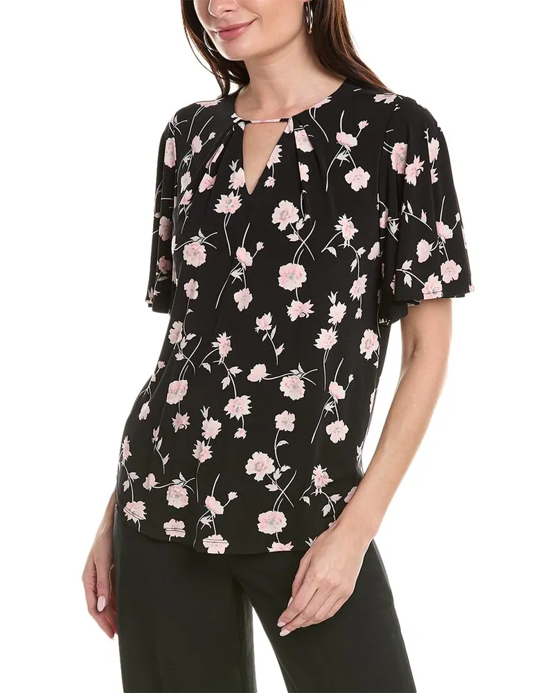 Anne Klein Pleat Neck Bell-Sleeve Top Black