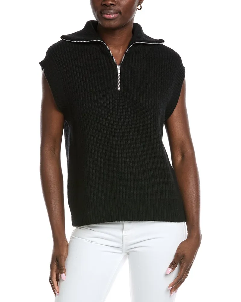 Autumn Cashmere 1/2-Zip Convertible Collar Cashmere & Wool-Blend Vest Black