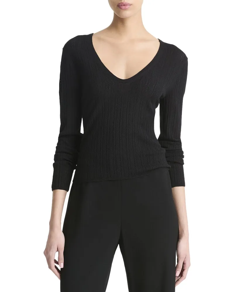 Vince Pointelle Stitch Wool-Blend Pullover Nocolor