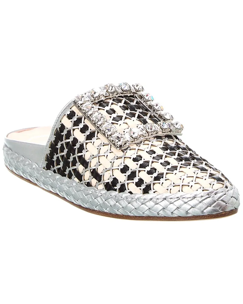 Roger Vivier Lounge Bistrot Leather Mule Silver