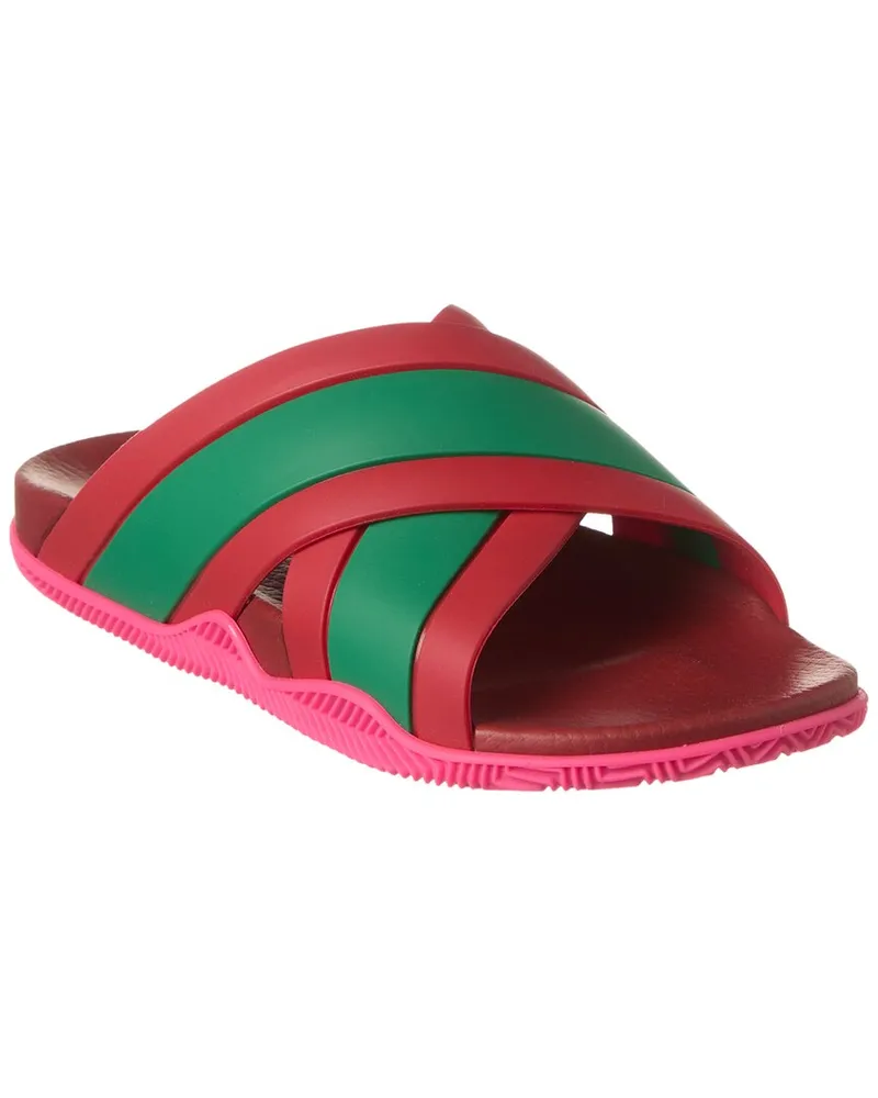 Gucci Web Crossover Rubber Sandal Red