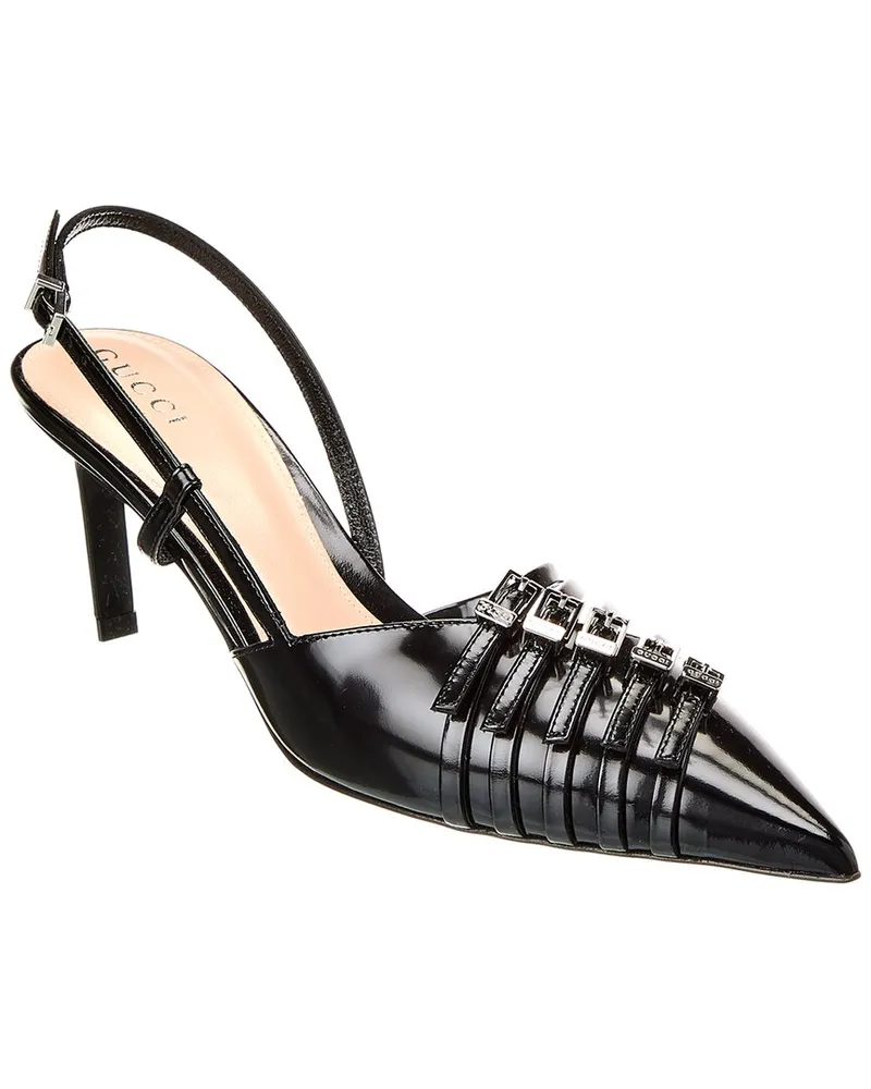 Gucci Logo Leather Slingback Pump Black