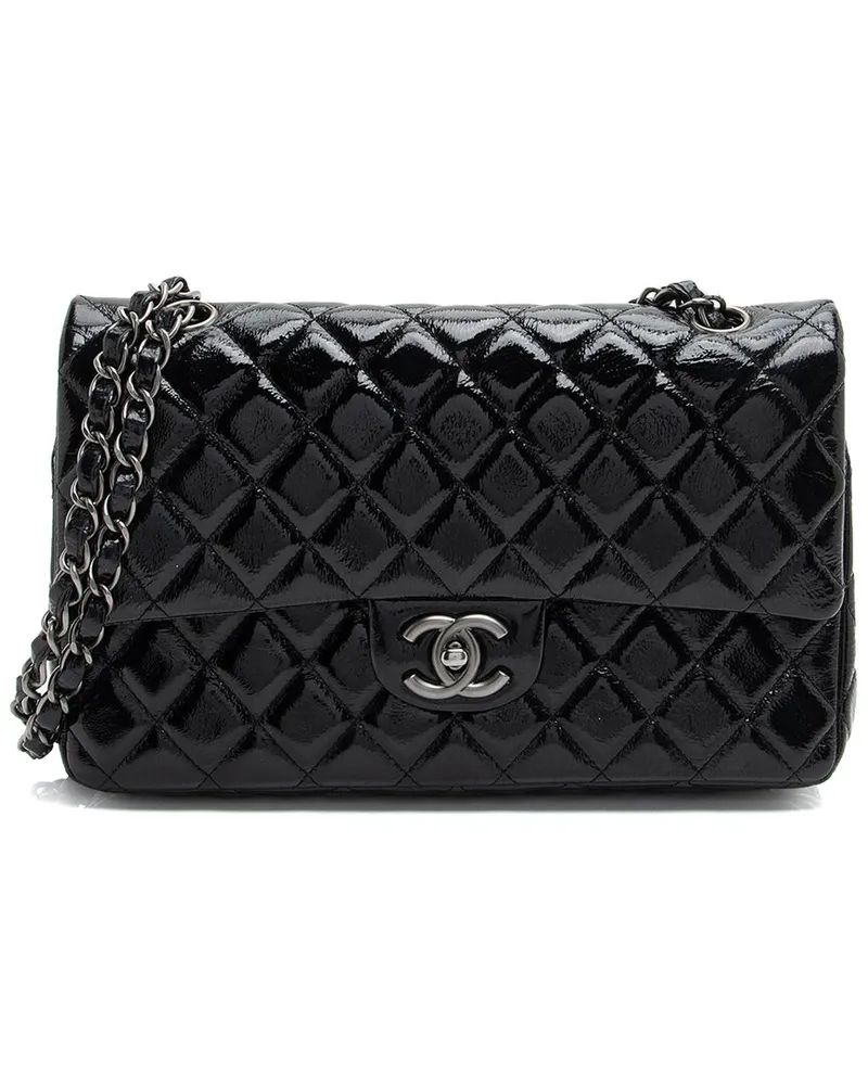 Chanel Black Crumpled Patent Leather Classic Medium Double Flap Bag (Authentic Pre-Loved Nocolor