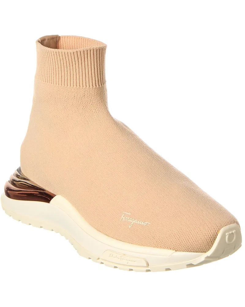 Ferragamo Ninette Knit Sock Sneaker Brown
