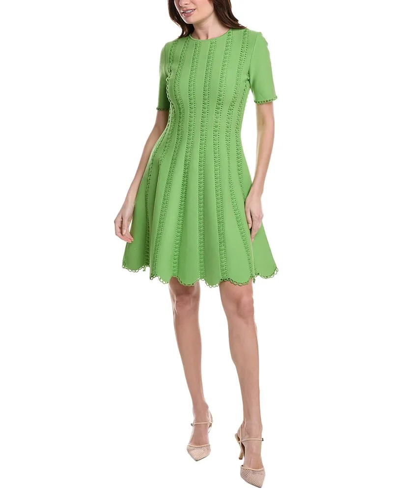 Oscar de la Renta Scallop Hem Fit & Flare Sweaterdress Green