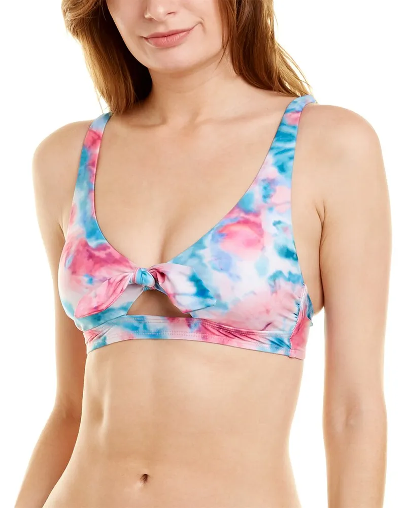 Splendid Tie-Front Banded Halter Bikini Top Blue