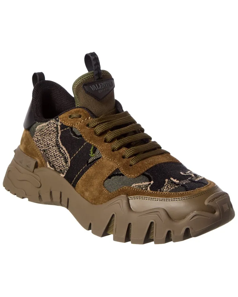 Valentino Garavani Camo Knit & Suede Sneaker Green