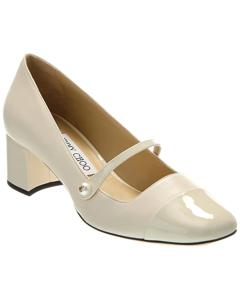 Jimmy Choo Elisa 45 Leather & Patent Pump White