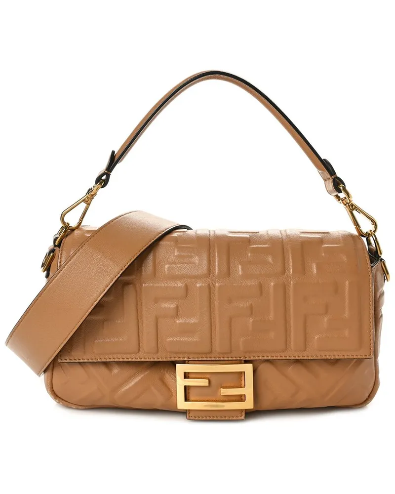 Fendi Beige Vitello FF Leather 1974 Embossed Baguette (Authentic Pre-Loved Nocolor