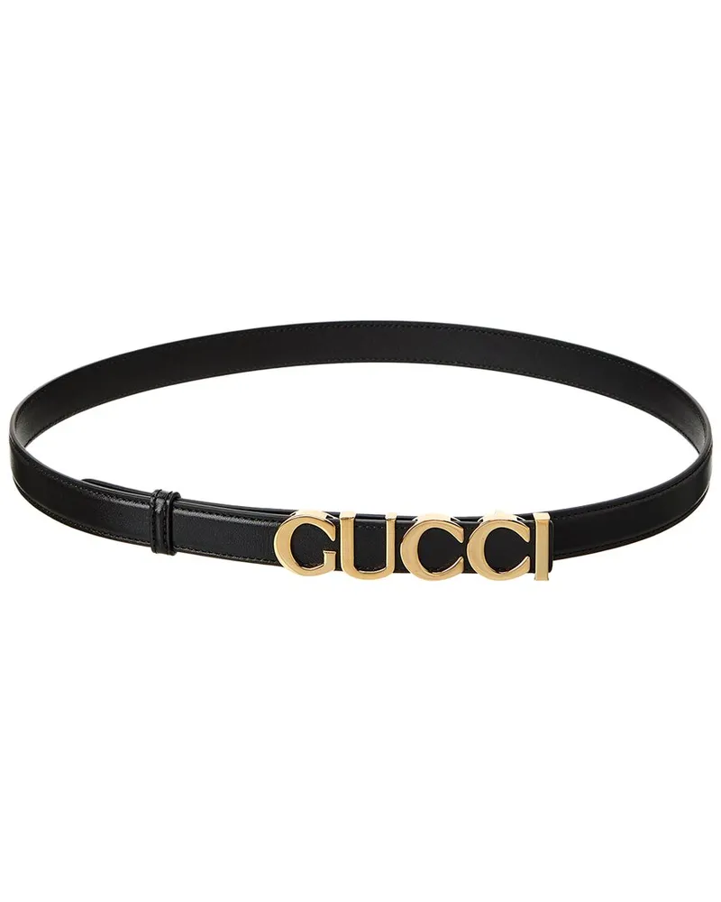 Gucci Buckle Thin Leather Belt Black