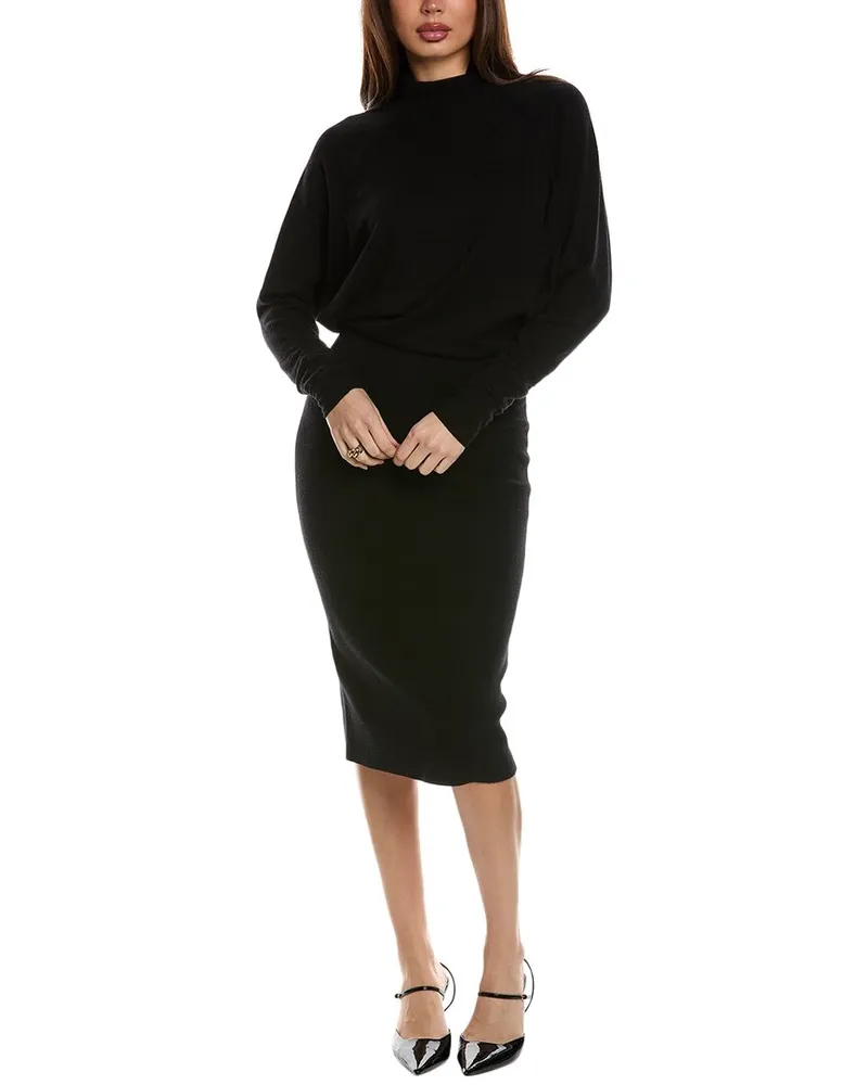 Reiss Freya Wool & Cashmere-Blend Knitted Roll Neck Bodycon Dress Black
