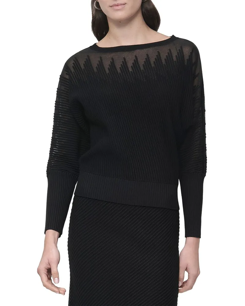 DKNY Patterned Sheer Sweater Black