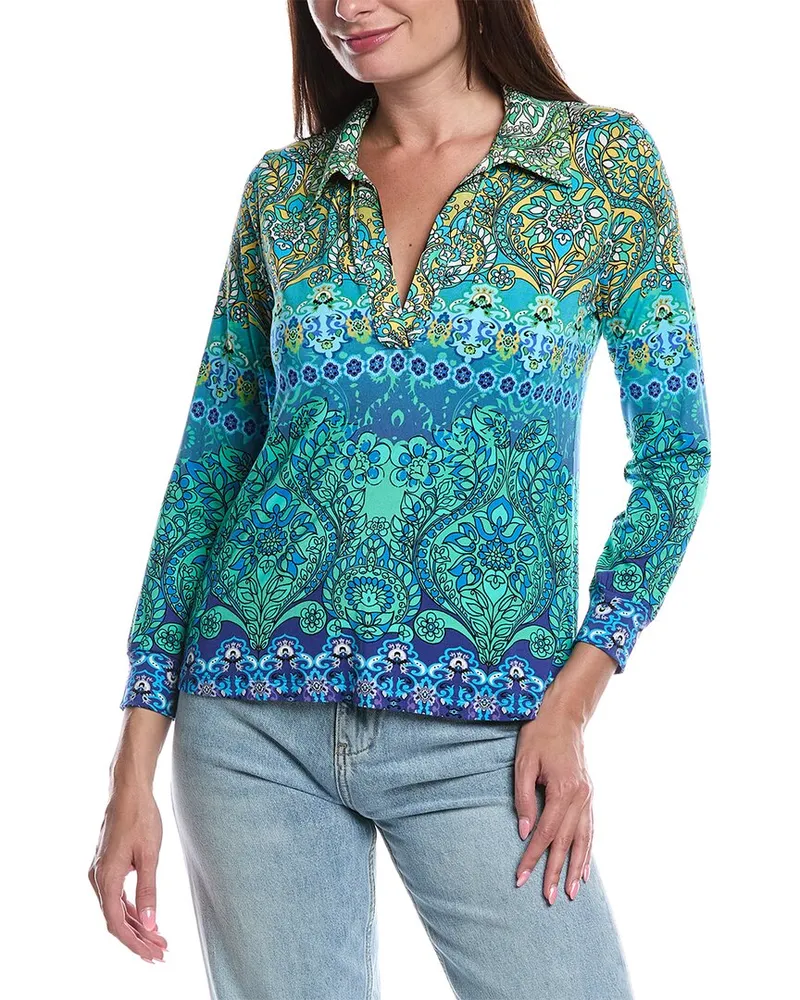 Johnny Was Petite The Janie Favorite Seamed Collar Top Green