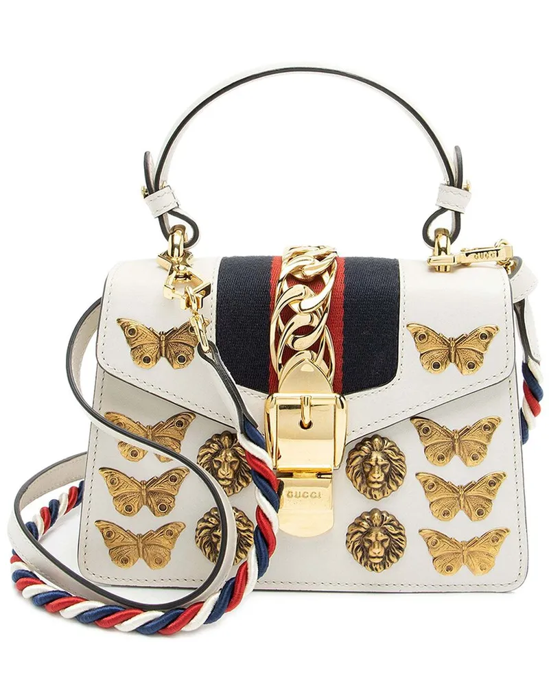 Gucci White Leather Animal Studs Sylvie Mini Satchel (Authentic Pre-Loved Nocolor