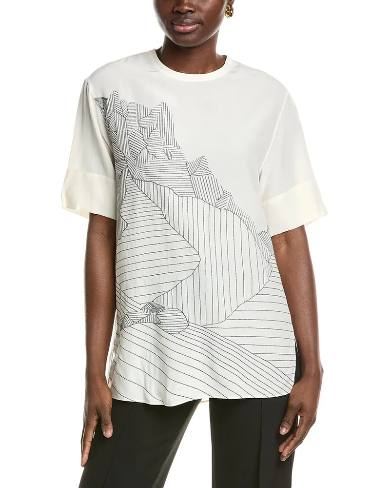 Akris Embroidered Silk-Blend Blouse White