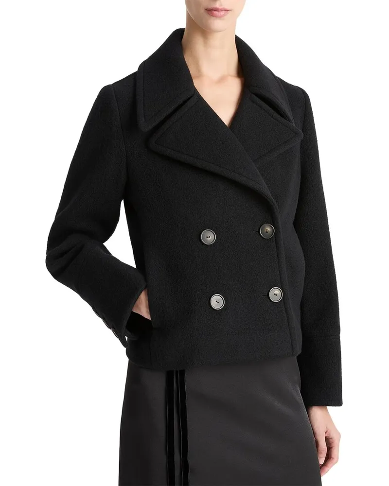 Vince Boiled Wool Cropped Peacoat Black