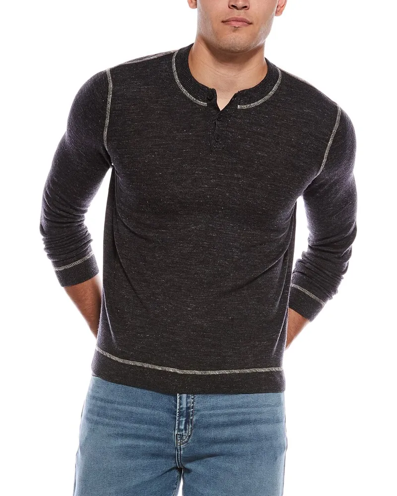 Autumn Cashmere Wool & Linen-Blend Henley Shirt Gray