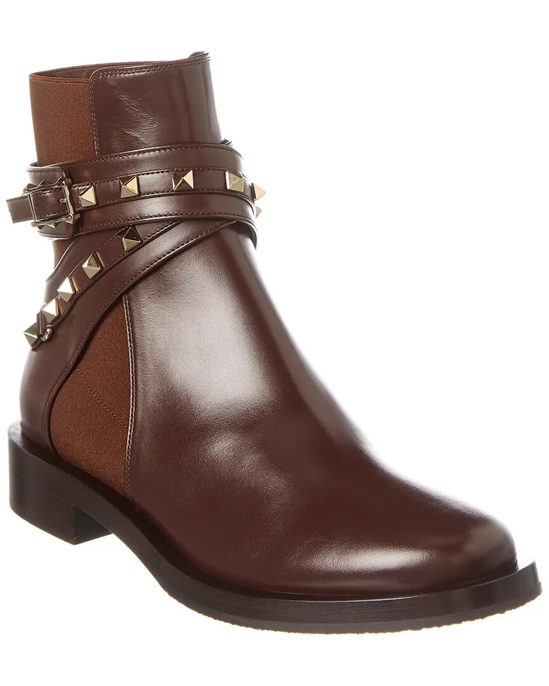 Valentino Garavani Rockstud Leather Boot Brown