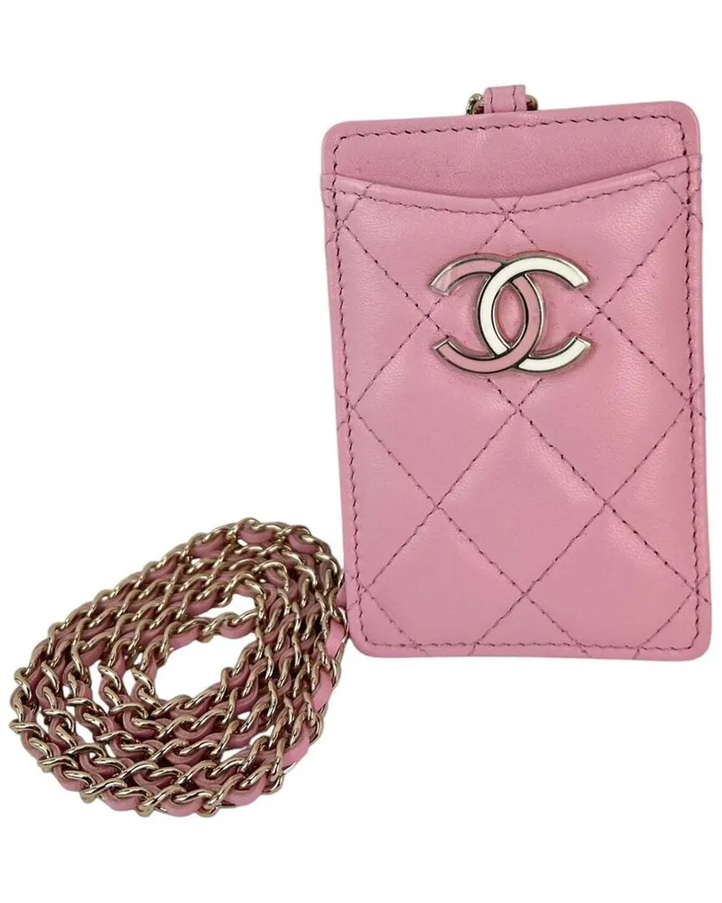 Chanel Pink Leather Quilted Card Holder On A Chain (Authentic Pre-Loved Nocolor