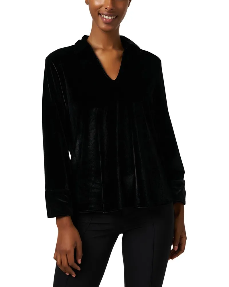 Caliban Stretch Velvet Blouse Black