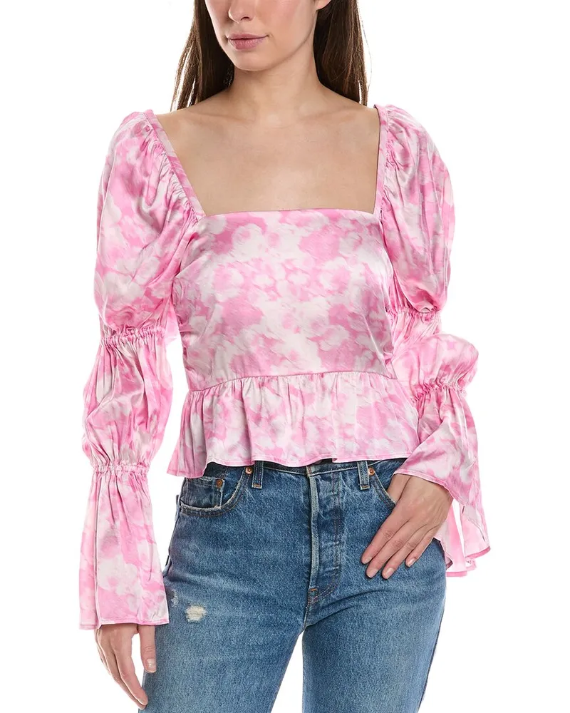 Ganni Satin Silk-Blend Blouse Pink