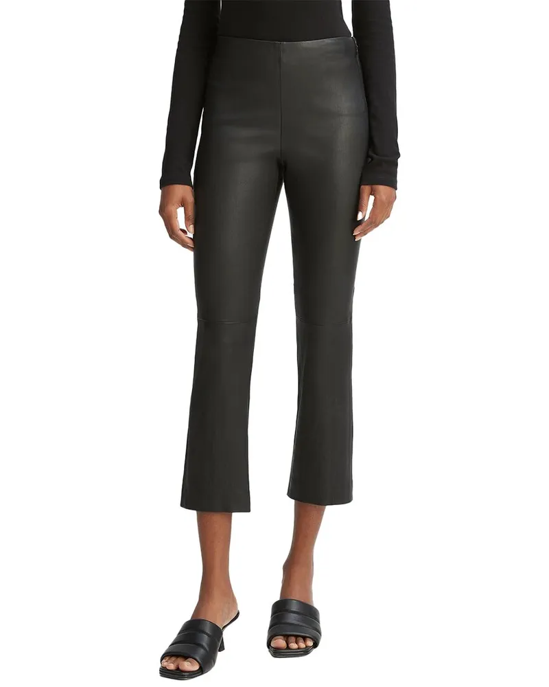 Vince Stretch Leather Cropped Flare Pant Black