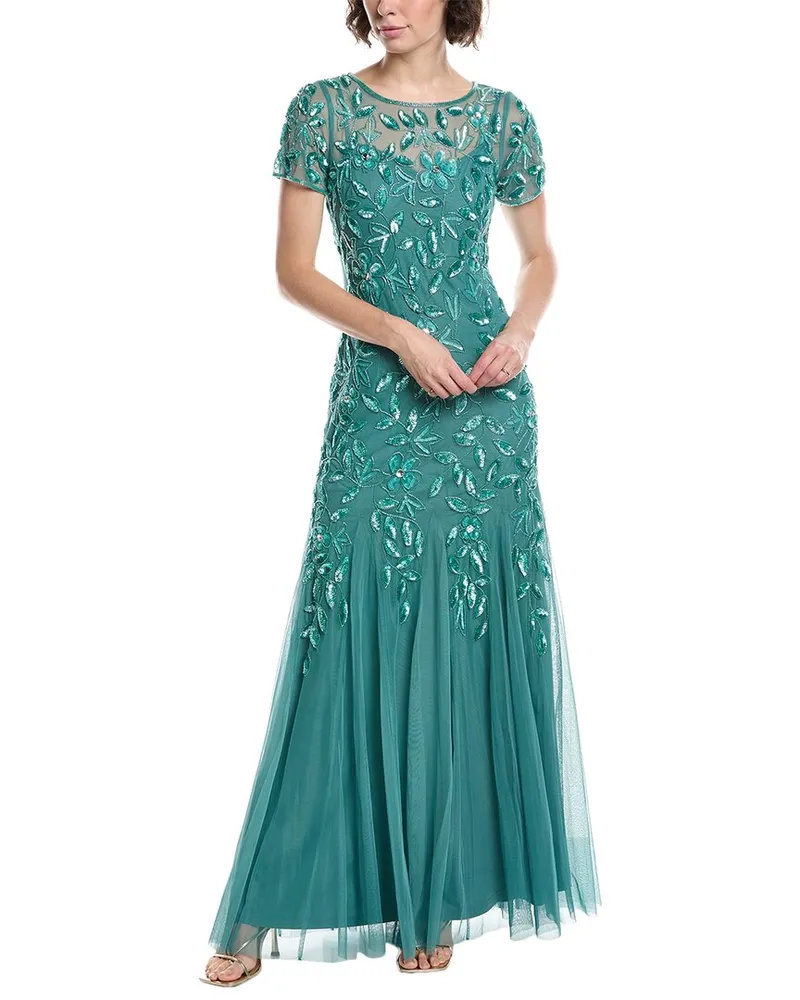 Adrianna Papell Bead & Sequin Maxi Dress Green