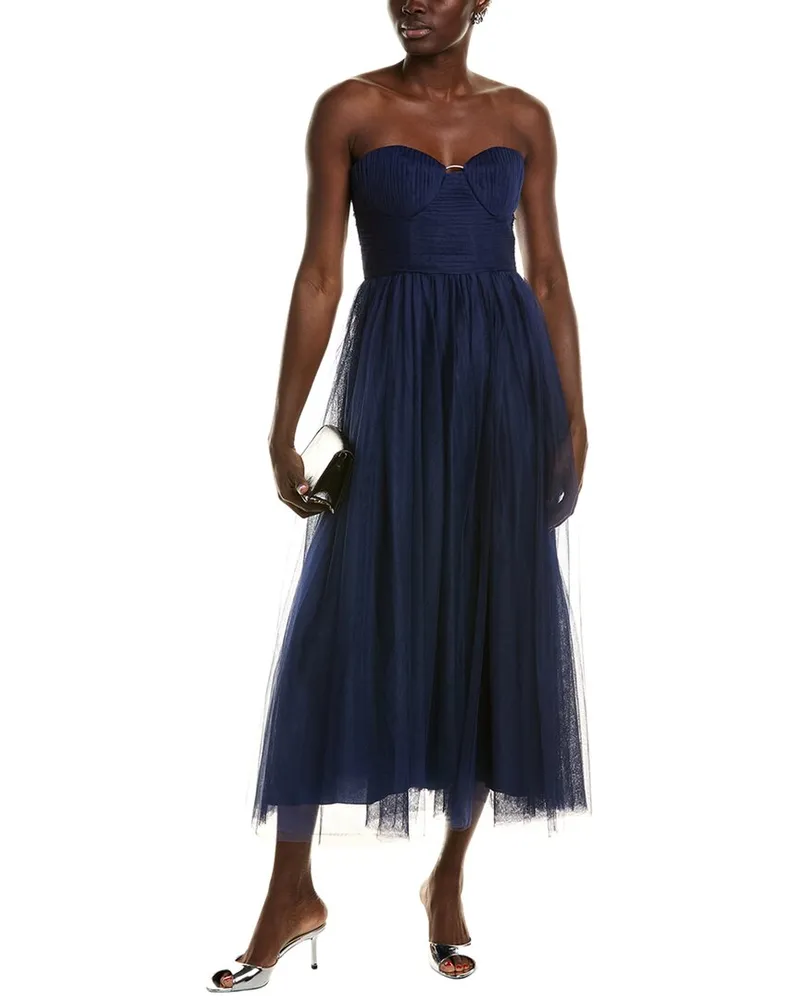 Monique Lhuillier Liane Tulle Cocktail Dress Blue