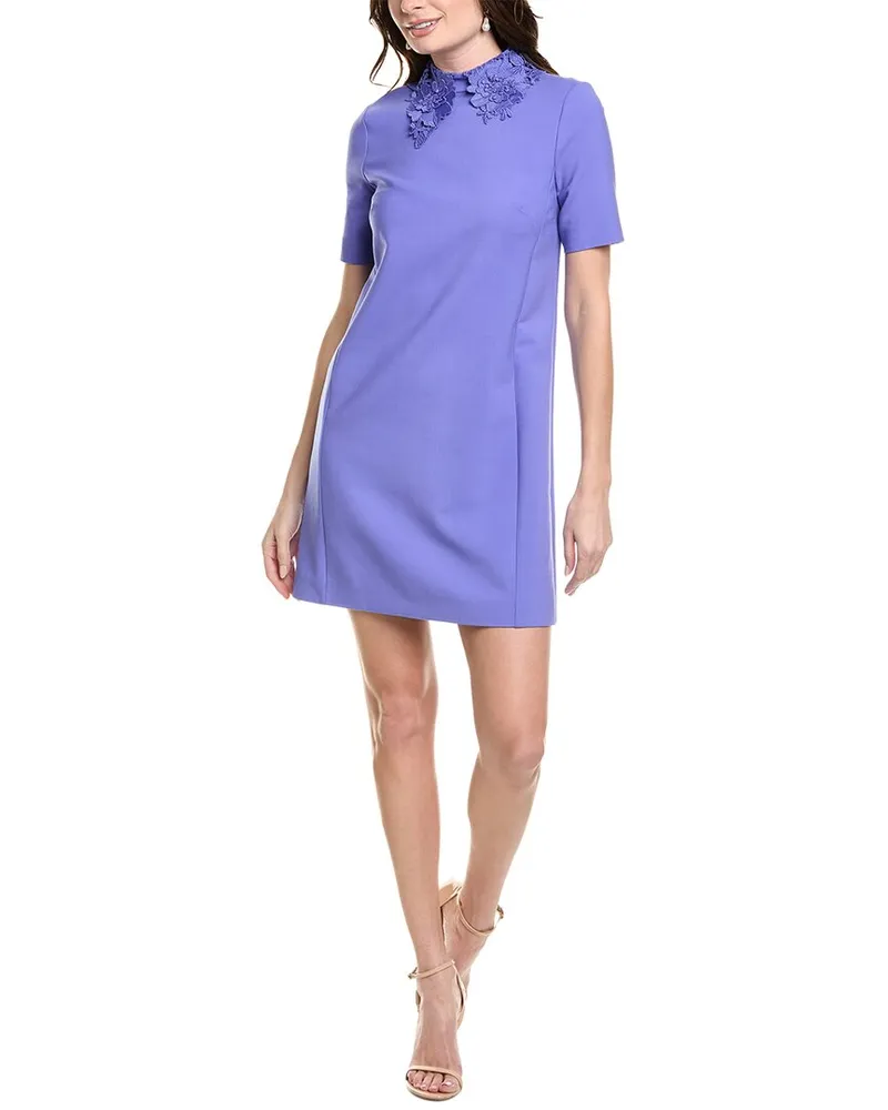 Oscar de la Renta Floral Wool-Blend Shift Dress Purple