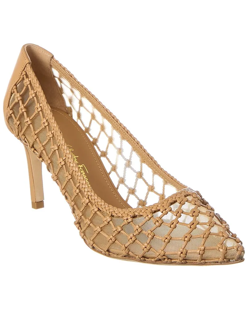 Ferragamo Ilary N70 Mesh & Leather Pump Beige