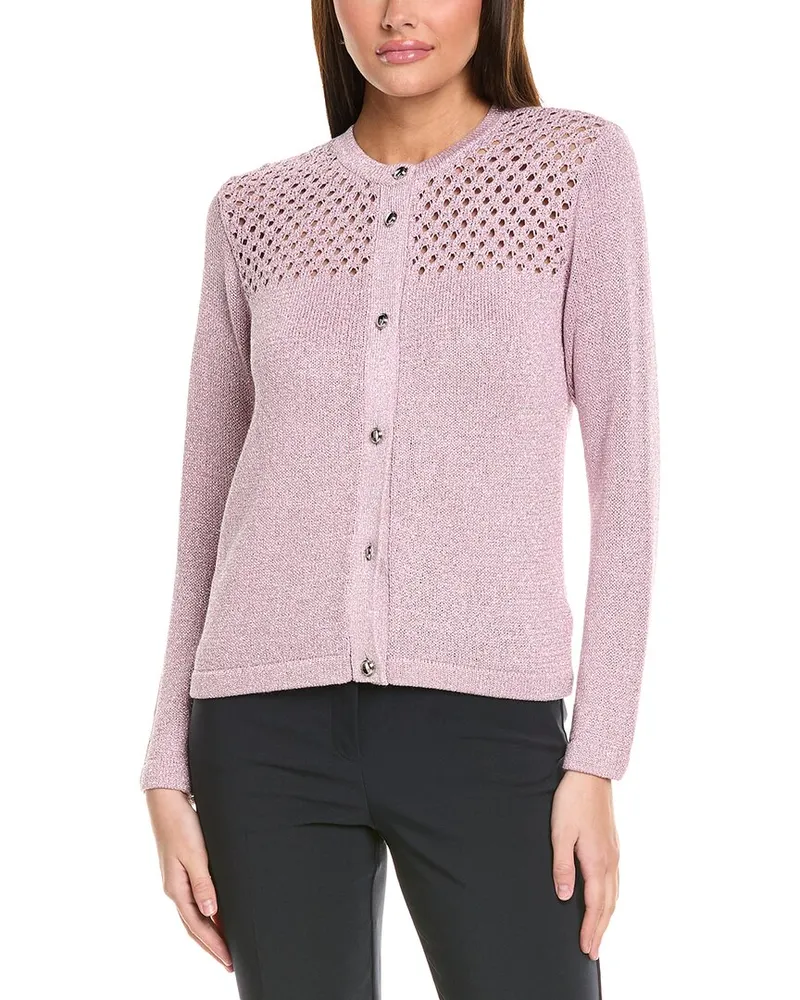 ST. JOHN Sparkle Crochet Cardigan Pink