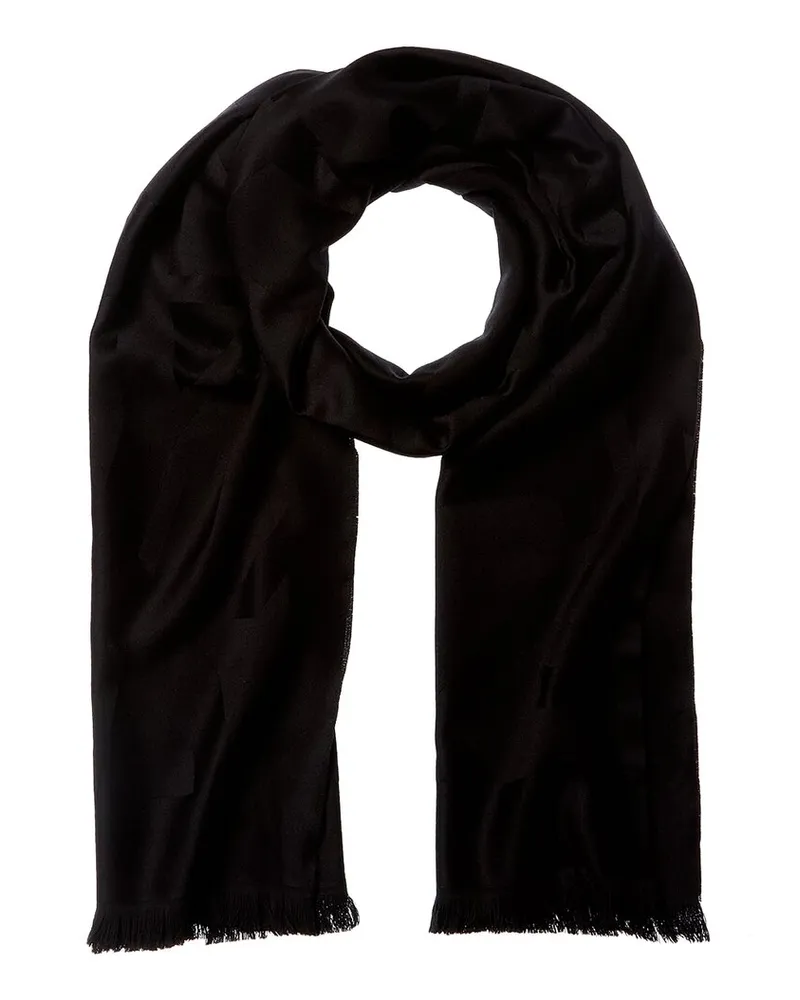 Saint Laurent Cassandre Jacquard Wool Scarf Black