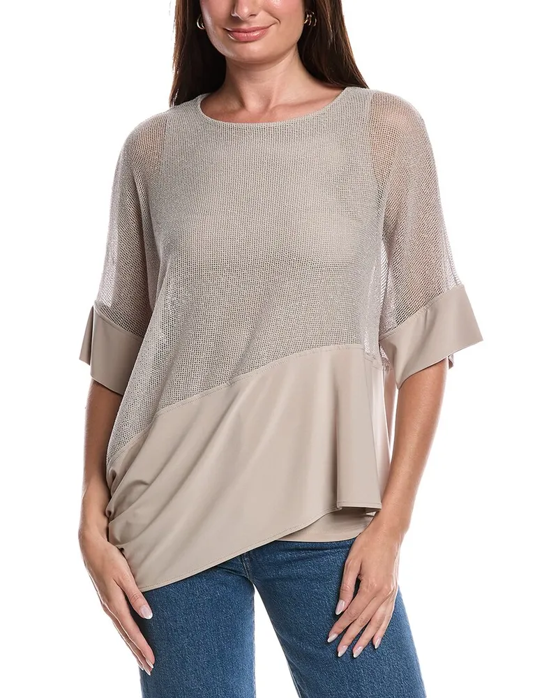 Joseph Ribkoff Asymmetrical Hem Mesh Top Beige