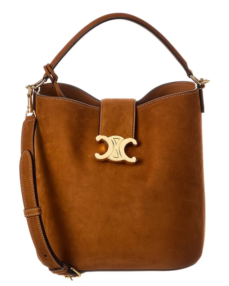 Celine Louise Medium Leather Bucket Bag Brown