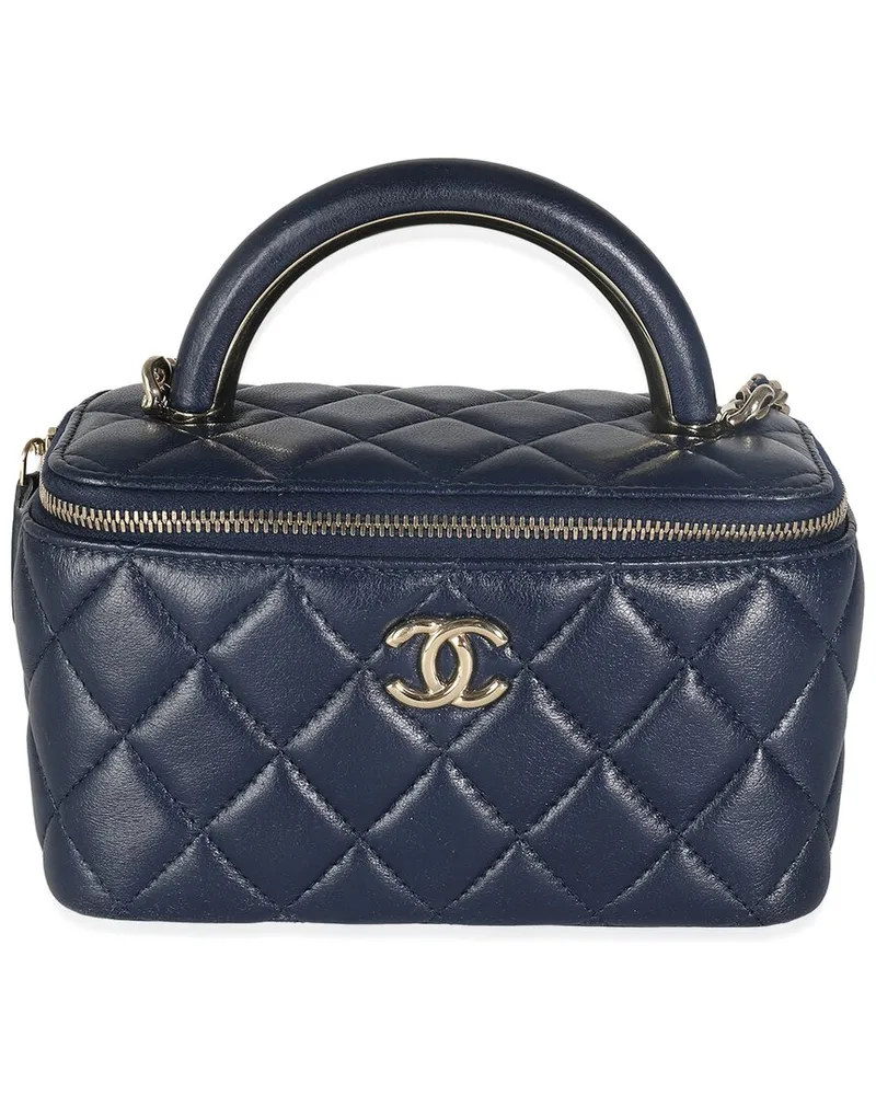 Chanel Blue Quilted Leather Top Handle Vanity Case With Chain (Authentic Pre-  Loved Nocolor