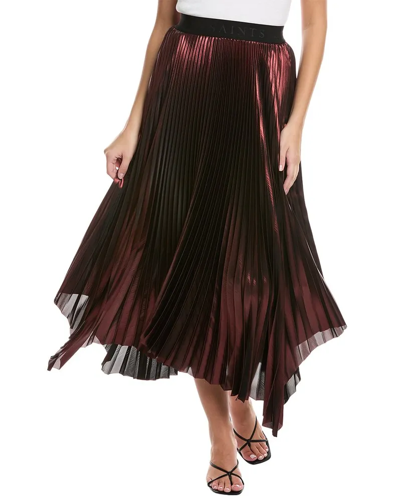 AllSaints Phia Metallic Skirt Red