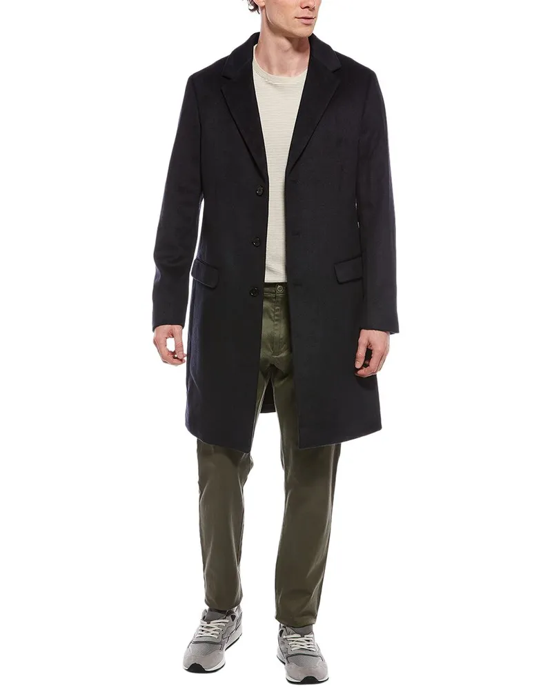 AllSaints Hal Suede-Trim Wool-Blend Coat Blue