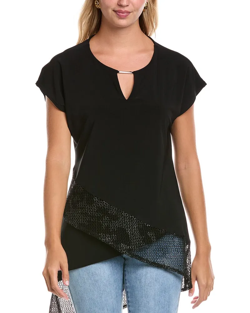 Joseph Ribkoff Mesh Hem Top Black