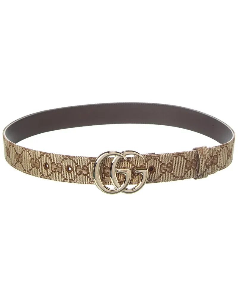 Gucci Marmont GG Canvas & Leather Belt Beige