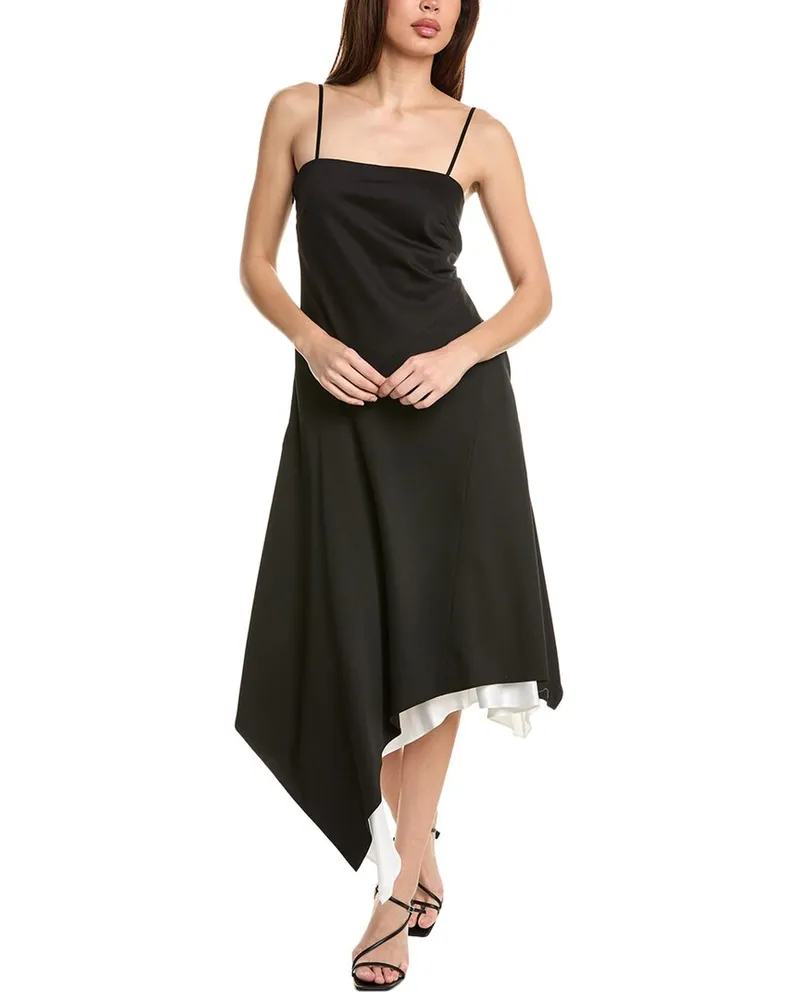 Helmut Lang Angled Hem Wool Midi Dress Black