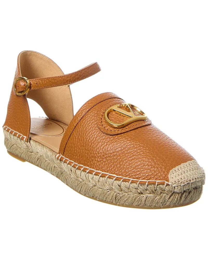 Valentino Garavani VLogo Signature Grainy Leather Espadrille Brown