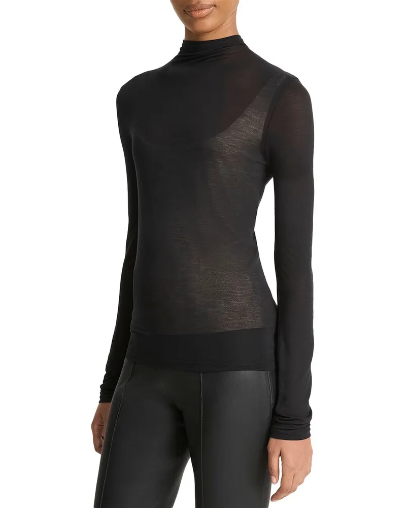 Vince Sheer Mock Neck Top Black