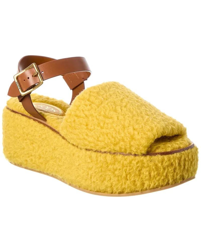 TOD'S TOD’s Shearling & Leather Platform Sandal Yellow