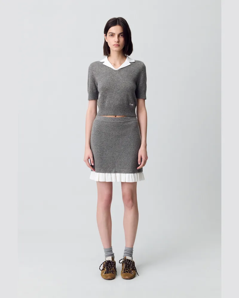 Claudie Pierlot Kurzer Rock aus feinem Strick Grau-meliert