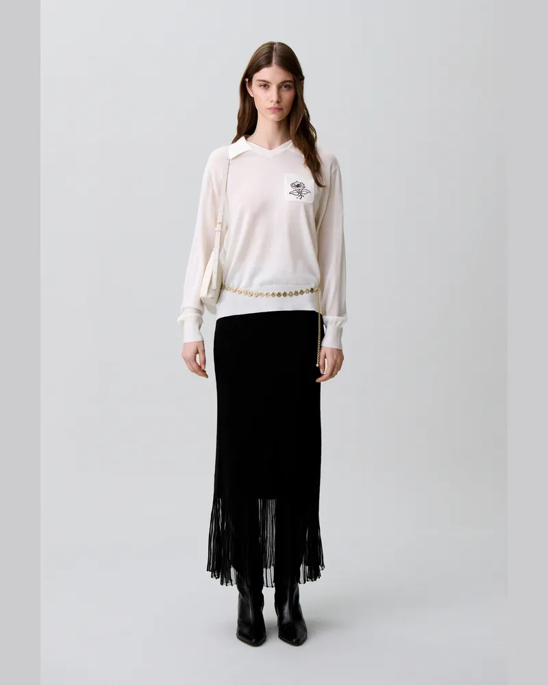 Claudie Pierlot Strickpullover mit Blumenstickerei Ecru