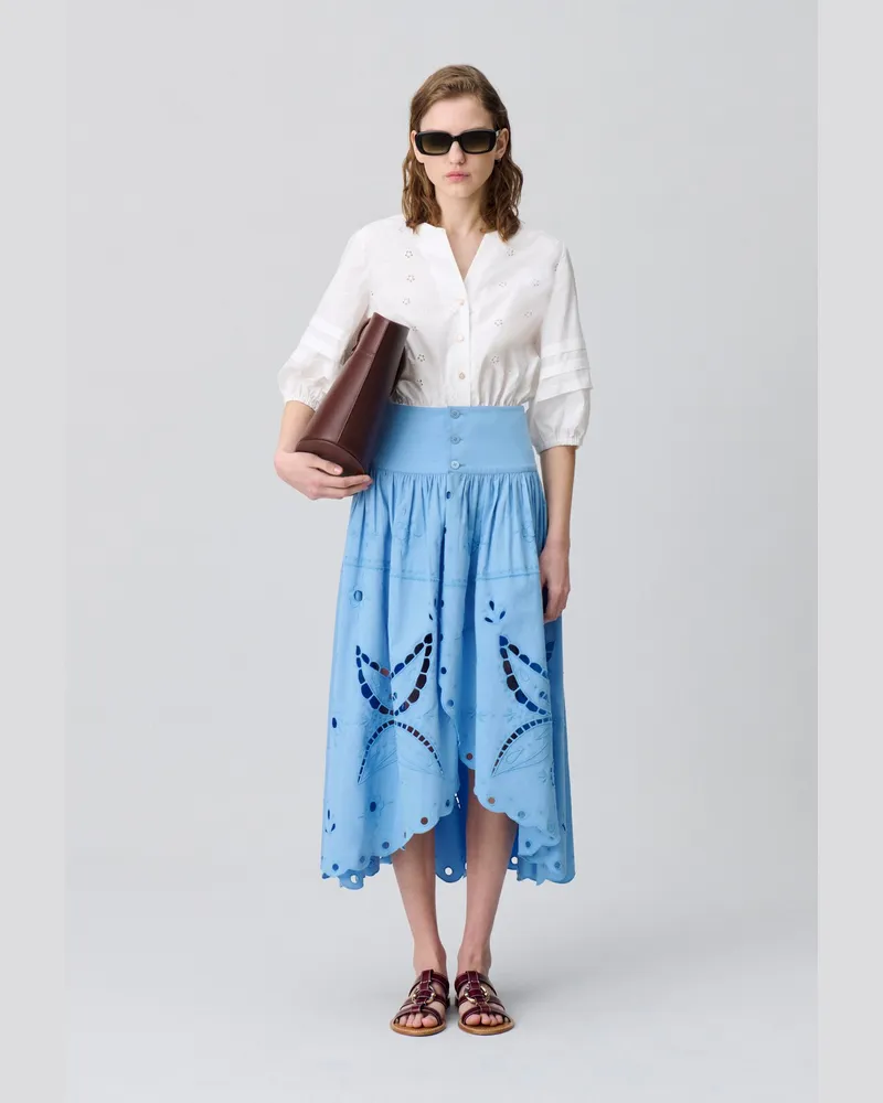 Claudie Pierlot Bestickter Midirock Himmel-blau