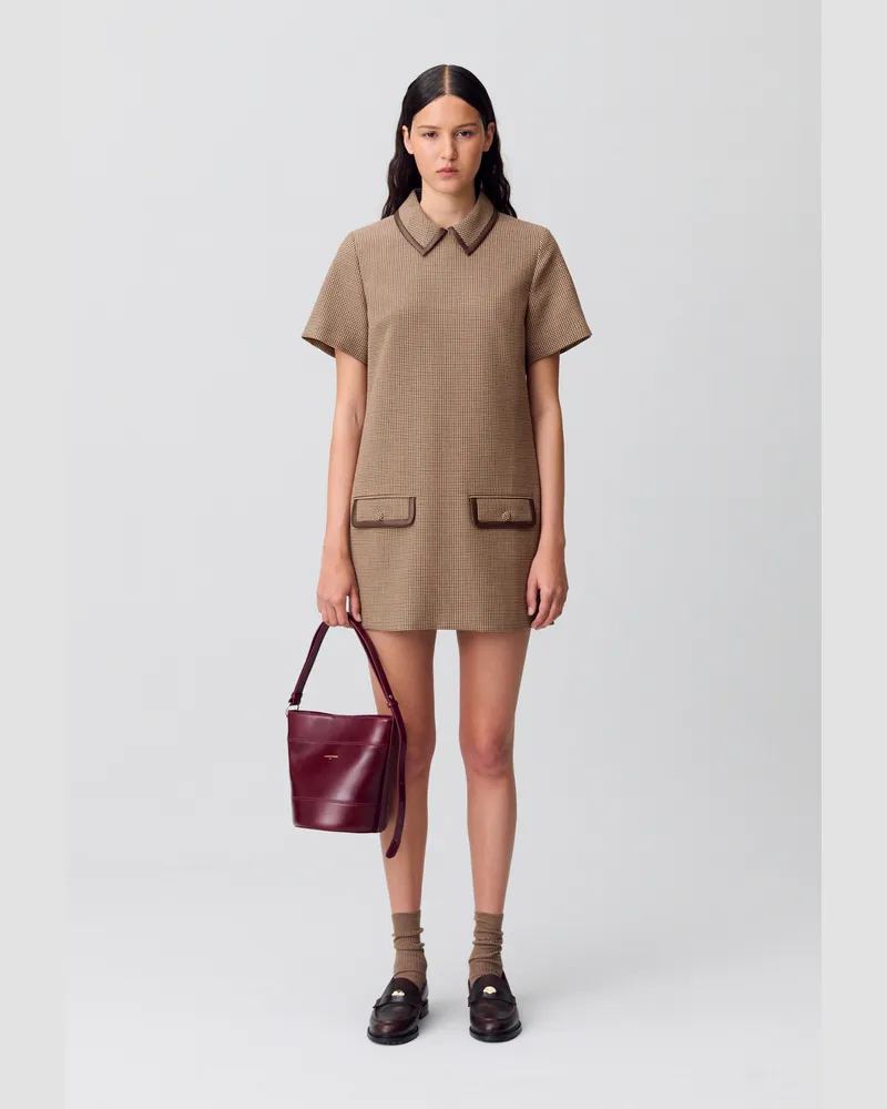 Claudie Pierlot Etuikleid mit Lederapplikationen Multico